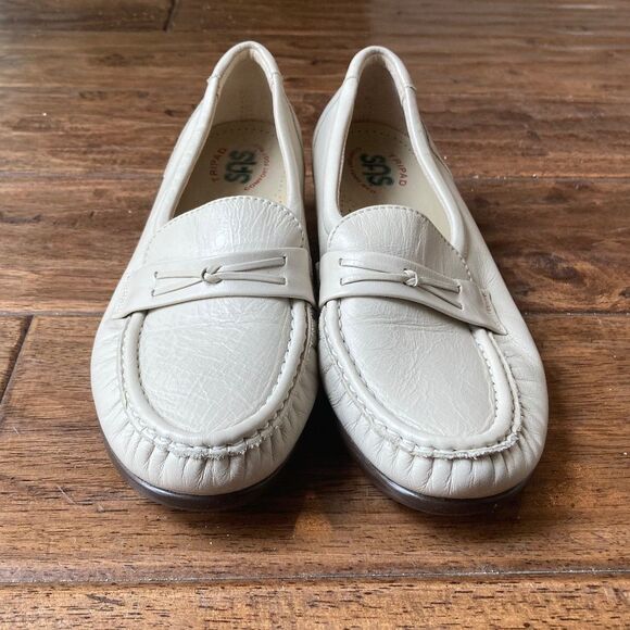 SAS Shoes - SAS Easier Beige Off White Penny Loafers Womens 5.5 Wedge Heel Tripad Comfort